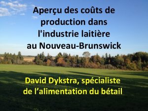 Aperu des cots de production dans lindustrie laitire