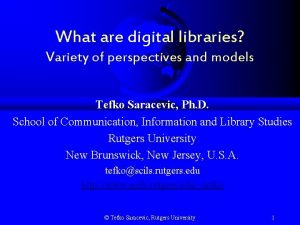 What are digital libraries Variety of perspectives and