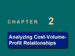 CHAPTER 2 Analyzing CostVolume Profit Relationships Learning Objective