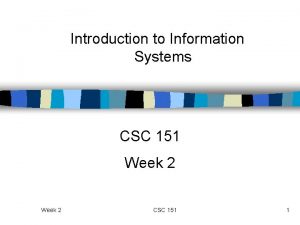 Introduction to Information Systems CSC 151 Week 2