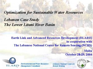 Optimization for Sustainable Water Resources Lebanon Case Study