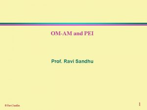 OMAM and PEI Prof Ravi Sandhu Ravi Sandhu