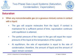 TwoPhase GasLiquid Systems Saturation Condensation Vaporization Saturation When