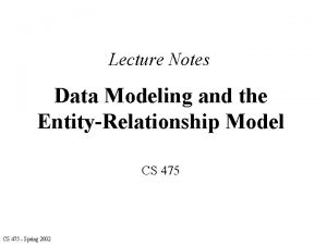 Lecture Notes Data Modeling and the EntityRelationship Model