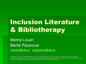 Inclusion Literature Bibliotherapy Marina Louari Marita Paparousi mlouariuth