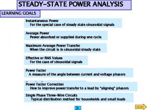 STEADYSTATE POWER ANALYSIS LEARNING GOALS Instantaneous Power For