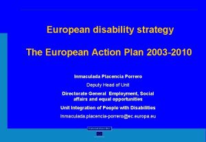 European disability strategy The European Action Plan 2003