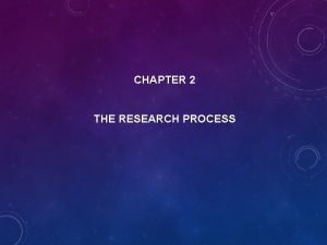 CHAPTER 2 THE RESEARCH PROCESS THE RESEARCH PROCESS