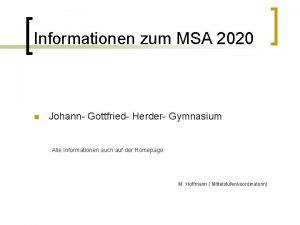 Informationen zum MSA 2020 Johann Gottfried Herder Gymnasium