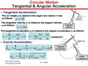 Circular Motion Tangential Angular Acceleration Tangential Acceleration The