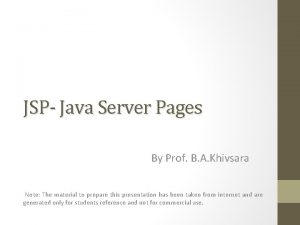 JSP Java Server Pages By Prof B A