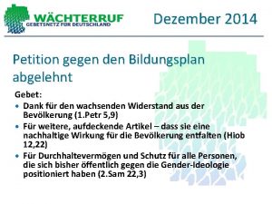 Dezember 2014 Petition gegen den Bildungsplan abgelehnt Gebet