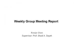 Weekly Group Meeting Report Renjie Chen Supervisor Prof