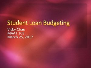 Student Loan Budgeting Vicky Chau MAAT 103 March