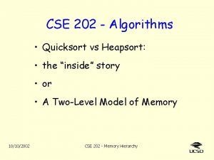 CSE 202 Algorithms Quicksort vs Heapsort the inside