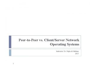 PeertoPeer vs ClientServer Network Operating Systems Instructor Dr