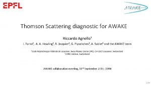 Thomson Scattering diagnostic for AWAKE Riccardo Agnello I