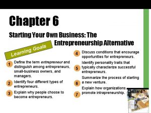 Chapter 6 Starting Your Own Business The Entrepreneurship