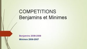 COMPETITIONS Benjamins et Minimes Benjamins 2008 2009 Minimes