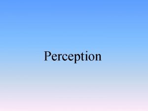 Perception Perception The process of organizing and interpreting