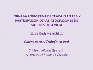 JORNADA FORMATIVA DE TRABAJO EN RED Y PARTICIPACION