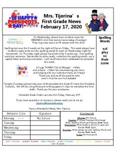 Mrs Tijerinas First Grade News February 17 2020