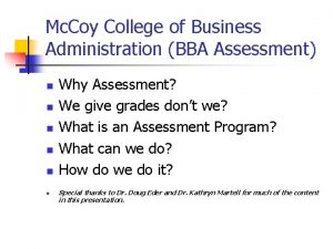 Mc Coy College of Business Administration BBA Assessment