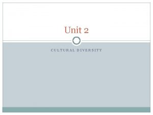 Unit 2 CULTURAL DIVERSITY Terms Material Culture Nonmaterial