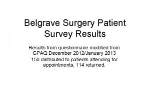 Belgrave Surgery Patient Survey Results from questionnaire modified