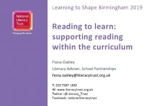 Learning to Shape Birmingham 2019 Reading to learn