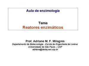 Aula de enzimologia Tema Reatores enzimticos Prof Adriane