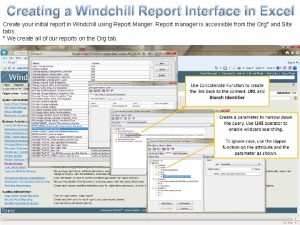 Creating a Windchill Report Interface in Excel Create