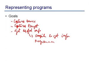 Representing programs Goals Representing programs Primary goals analysis