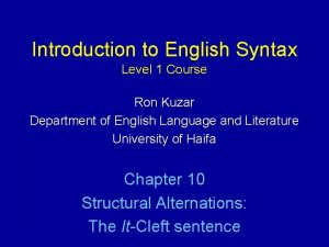 Introduction to English Syntax Level 1 Course Ron