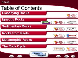 Rocks Table of Contents Classifying Rocks Igneous Rocks