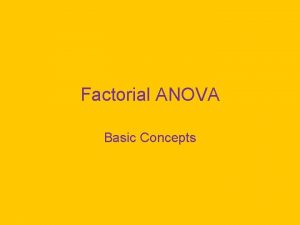 Factorial ANOVA Basic Concepts TwoWay ANOVA We have