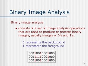 Binary Image Analysis Binary image analysis consists of