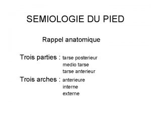 SEMIOLOGIE DU PIED Rappel anatomique Trois parties tarse