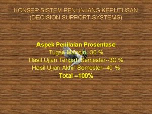 KONSEP SISTEM PENUNJANG KEPUTUSAN DECISION SUPPORT SYSTEMS Aspek