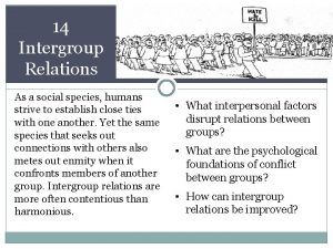 14 Intergroup Relations As a social species humans