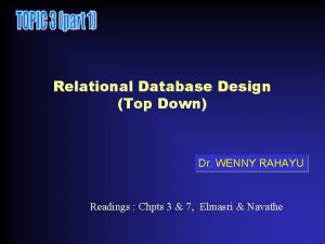 Relational Database Design Top Down Dr WENNY RAHAYU