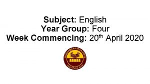 Subject English Year Group Four th Week Commencing