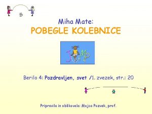 Miha Mate POBEGLE KOLEBNICE Berilo 4 Pozdravljen svet