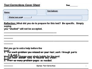 Test Corrections Cover Sheet Name Due Test Subject