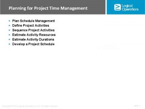 Planning for Project Time Management Plan Schedule Management