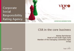 Corporate Social Responsibility Rating Agency CORPORATE SOCIAL RESPONSIBILITY
