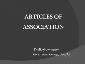 ARTICLES OF ASSOCIATION Deptt of Commerce Government College