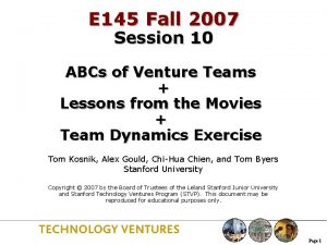 E 145 Fall 2007 Session 10 ABCs of