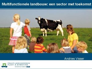 Multifunctionele landbouw een sector met toekomst Andries Visser