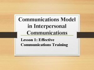 Communications Model in Interpersonal Communications Lesson 1 Effective